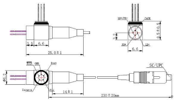 Pigtail SC-UPC GPON BOSA 230mm detail 1